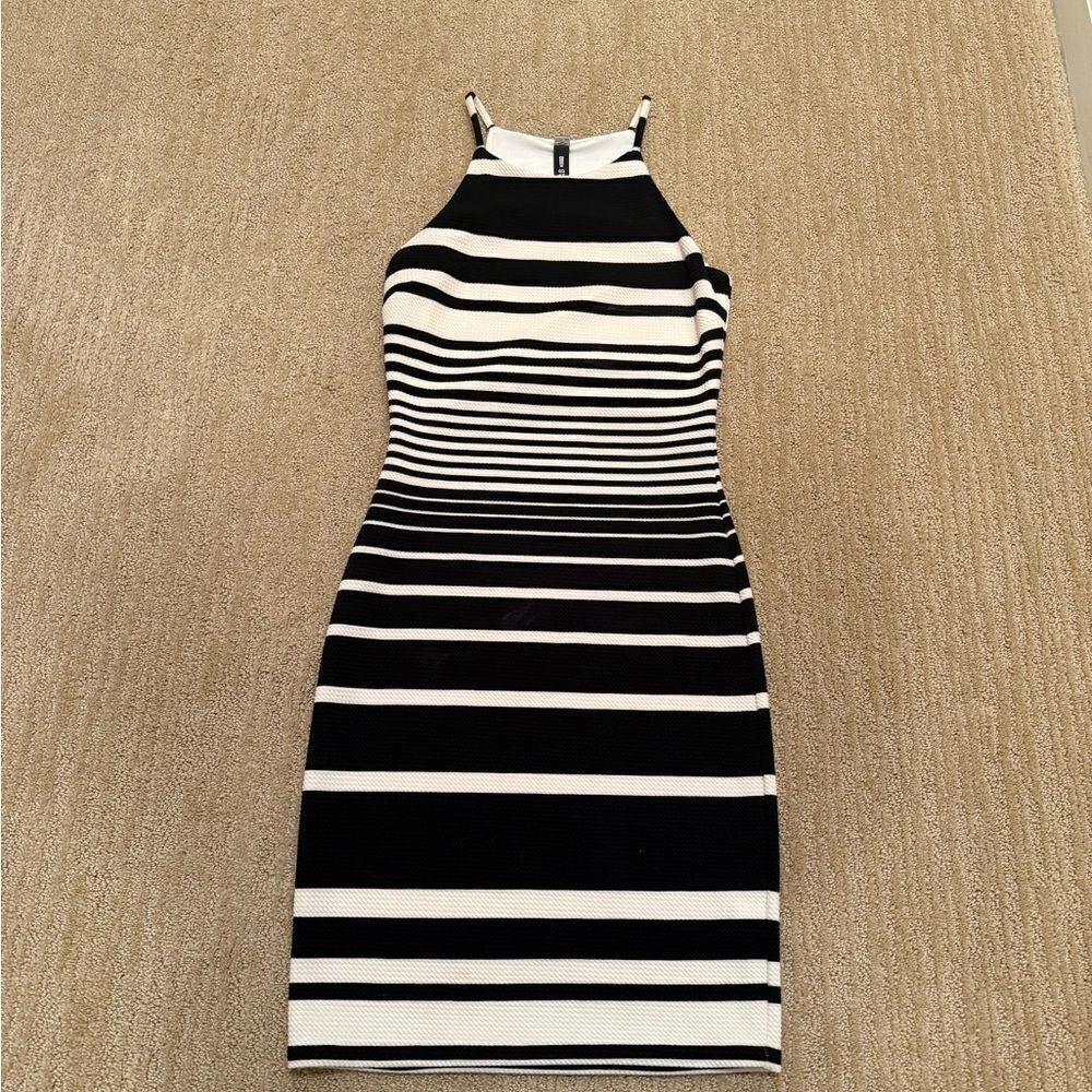 Design Lab Lord and Taylors Striped Black and White High neck Dress
